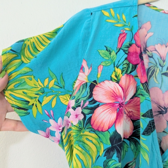 Tommy Bahama Fleur De Flora Dress Wrap Midi Dress High Low Short Sleeve Blue XS - Picture 3 of 12